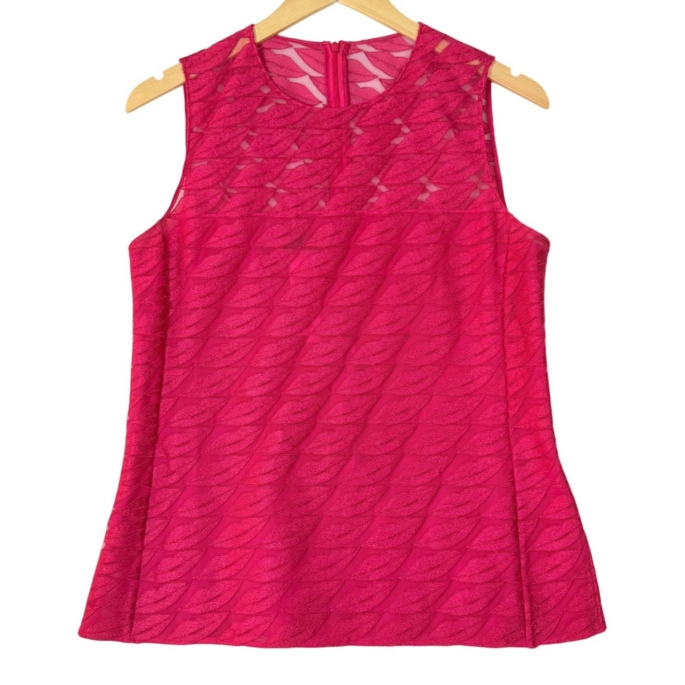Akris Womens Size 8 100% Mulberry Silk Pink Embroidered‎ Sleeveless Blouse Top